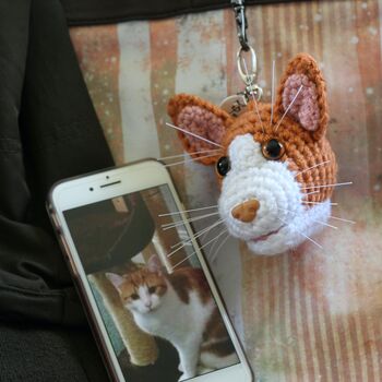 Personalised Crocheted Cat Head Bag Charm Keyring, 4 of 11