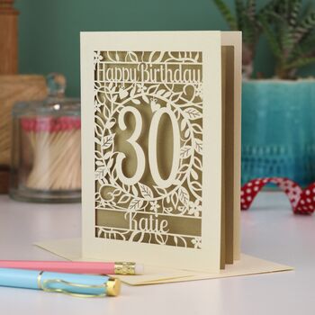 Personalised 30th Birthday Card Papercut Flower Design, 2 of 5