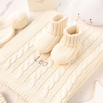 New Baby Luxury Cotton Cable Blanket And Booties Set, 5 of 11