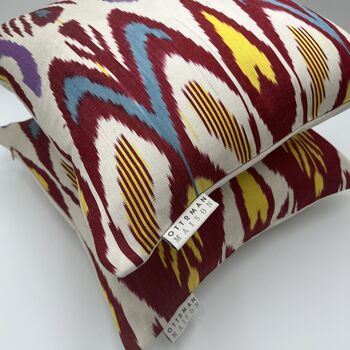Square Ikat Silk Cushion Abstract Multi Coloured, 3 of 8