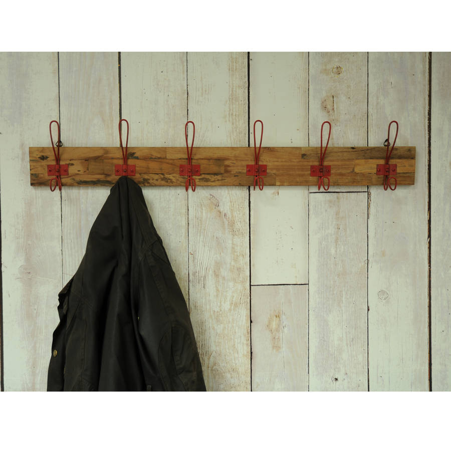 Industrial Vintage Six Hook Wall Rack Red By The Orchard
