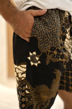 Men's Black Satin Batik Shorts, 3 of 6