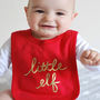Red And Gold Christmas Little Elf Baby Bib, thumbnail 1 of 2