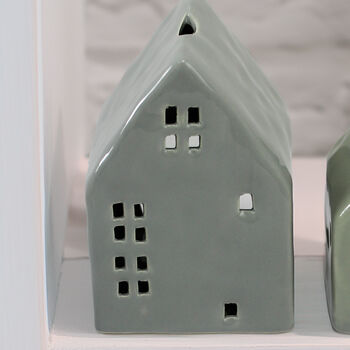 Glazed Ceramic Candle House In Teal, 2 of 2