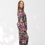 Ikat Print 100% Cotton Ladies Pyjamas In Navy And Pink, thumbnail 6 of 8