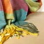 Soft Colour Block Check Scarf In Yellow And Blue, thumbnail 6 of 6