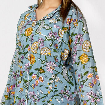 Pale Blue Floral 100% Cotton Ladies Pyjamas, 8 of 8