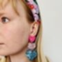 X Large Triple Heart Dangle Earrings / Handmade Statement Gift, thumbnail 6 of 6