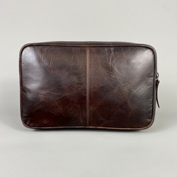 Cognac Leather Top Zip Wash Bag, 4 of 7