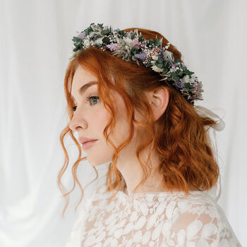 Violet Flower Crown Lilac And White Dried And Preserved Wedding Headband, 2 of 4