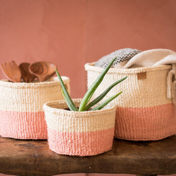 Jioni: Dusty Pink Colour Block Woven Basket, 5 of 5