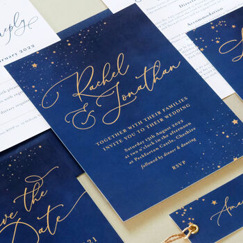 Celeste Navy And Gold Wedding Invitations, 3 of 4