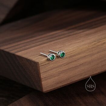 Extra Tiny Emerald Green 2mm Cz Stud Earrings, 3 of 11