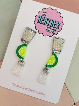 Tequila And Lime Resin Glitter Earrings / Funny Tequila Lover Gift / Mexico Vacation Jewellery, 3 of 6