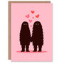 Same Kind Of Strange Cute Bigfoot Couple Illustration Valentine's Card, thumbnail 1 of 6