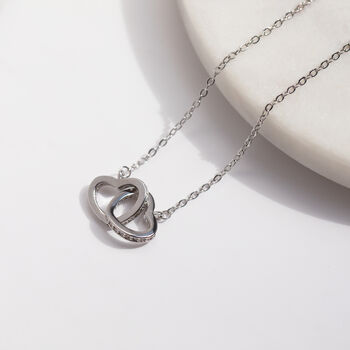 Silver Plated Crystal Encrusted Double Heart Necklace, 3 of 3