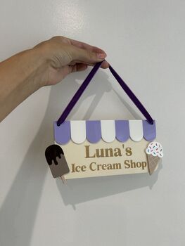 Personalised Wooden Ice Cream Shop Sign: Kids Pretend Play Cafe Accessory, 3 of 7