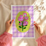 Floral Gingham Art Print Lilac, thumbnail 3 of 5