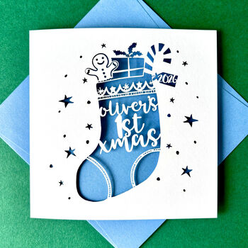 Stocking Personalised First Christmas Card, 4 of 6