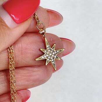 Crystal Northern Star Necklace In Gold Plate, 4 of 4