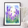 Lavender And The Bees, Watercolour Fine Art Print, thumbnail 2 of 4