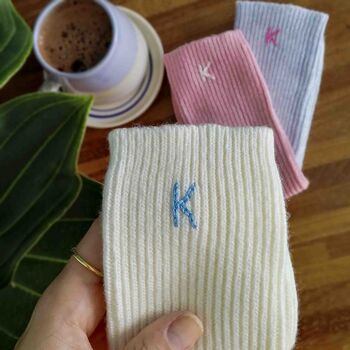 Women's Personalised Initial Wool Bed Sock Gift Set, 4 of 6