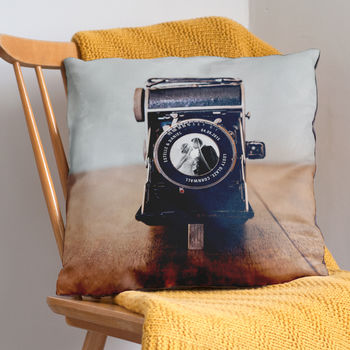 Personalised Vintage Camera Lens Photo Cushion, 3 of 6