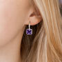 Purple Square Crystal Huggie Hoop Earrings, thumbnail 1 of 3