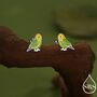 Sterling Silver Green Enamel Budgie Stud Earring, thumbnail 1 of 11