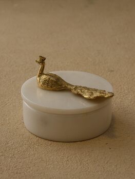 Handmade White Marble Storage Box – Gold Horse Head Lid Detail, 6 of 12