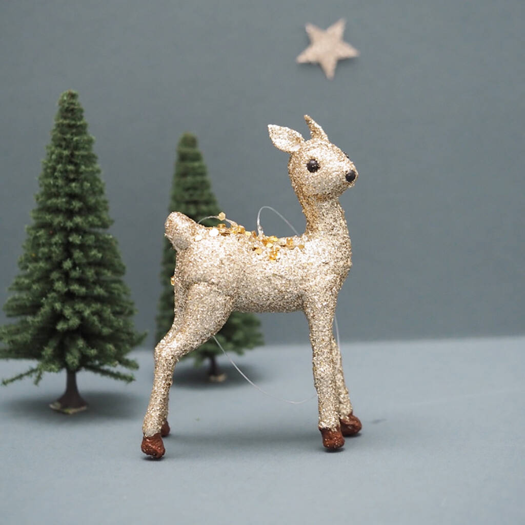 Gold Glitter Deer Decoration By Mary Kilvert
