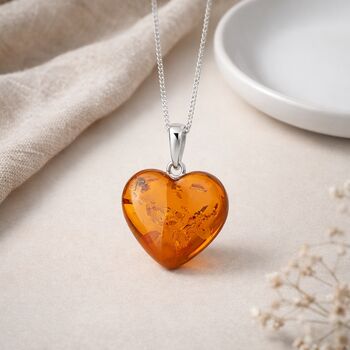 Personalised Sterling Silver Amber Heart Pendant Necklace, 6 of 10