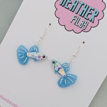 Handmade Sparkly Guppy Fish Earrings – Glitter Resin In Multiple Colours, 3 of 8
