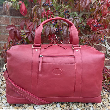 Red Soft Leather Travel Bag, Holdall, Flight Bag, 2 of 6