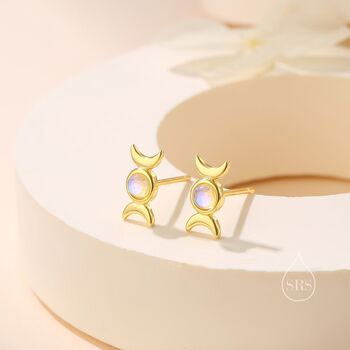 Sterling Silver Moon Phase Moonstone Stud Earrings, 4 of 11