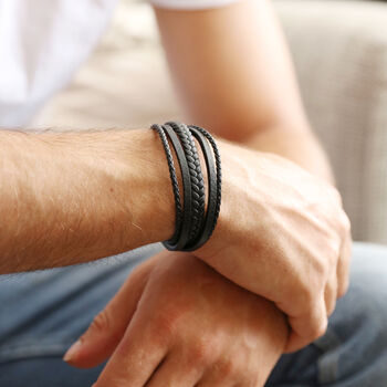 Men's Personalised Handwriting Layered Leather Bracelet, 4 of 7
