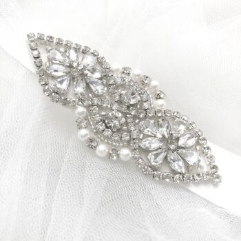 Estelle Deco Diamante And Pearl Wedding Garter, 7 of 9