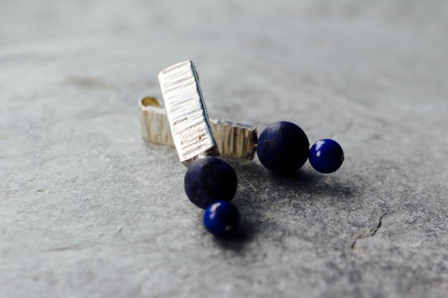 Textured Silver And Lapis Earrings, 1 of 2