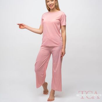 Pink Plain Soft Cotton Night Sleepwear Women Pyjama Set, 7 of 10