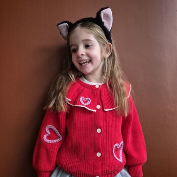 Valentines Hand Embroidered 'Hearts' Cardigan Baby And Toddler, 2 of 7