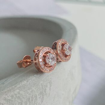 Rose Gold Cz Halo Earrings, 2 of 4
