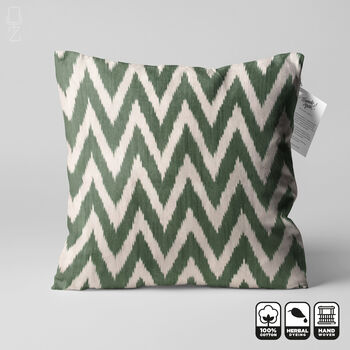 Green Zig Zag Hand Woven Ikat Cushion Cover, 3 of 10