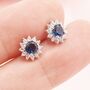 Sapphire Cz Flower Stud Earrings In Sterling Silver, thumbnail 6 of 12