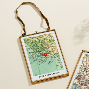 Personalised Vintage Map Print With Red Heart, 2 of 3