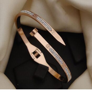 18ct Rose Gold Zircon Luxury Cuff Wrist Bangle Bracelet, 2 of 3
