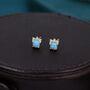 Tiny Blue Opal With Cz Stud Earrings In Sterling Silver, thumbnail 2 of 10