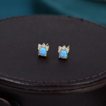 Tiny Blue Opal With Cz Stud Earrings In Sterling Silver, 2 of 10