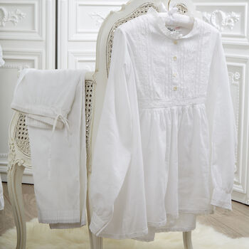 White Cotton Victorian Styled Pyjama Set, 2 of 6