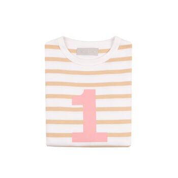 Biscuit + White Breton Striped Number/Age T Shirt Pink, 2 of 6