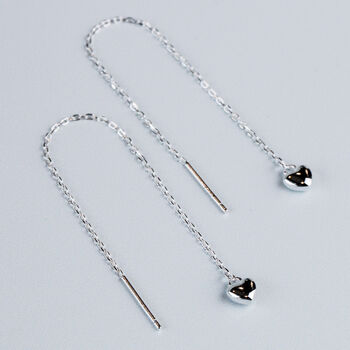 Sterling Silver Tiny Heart Chain Threader Earrings, 3 of 5